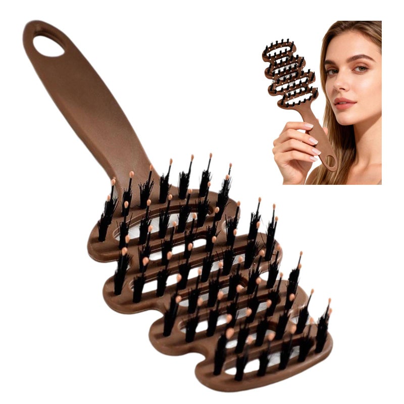 Boar Bristle Hair Brush – Rib-shaped Black Natural Bristle & Pine Cone & No-slip Handle, Minimizes Frizz And Flyaways Suitable Fine Straight Wavy Curly Coiled Thinning for Perm And Dye Hair - Image 1